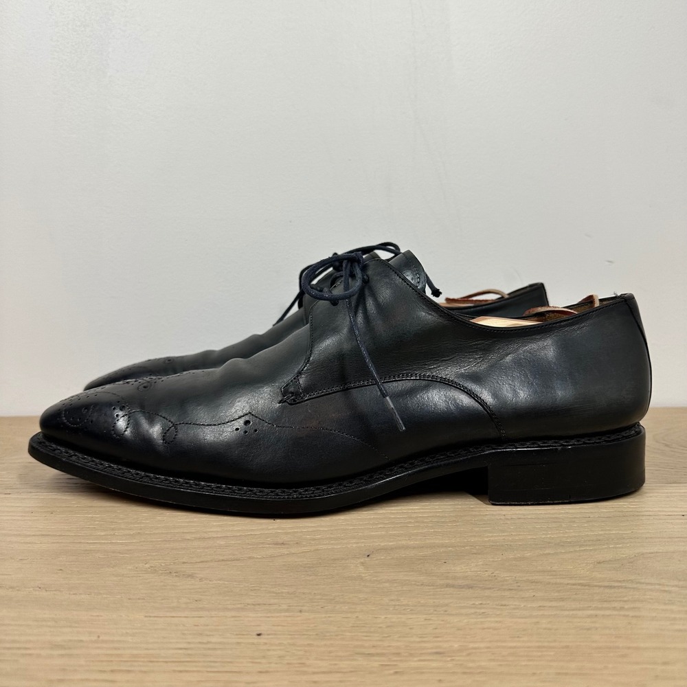 Mezlan Custom Oxford Shoes Mens 14 M Black Leather Brogue Wingtip Dress Shoes - Picture 2 of 14